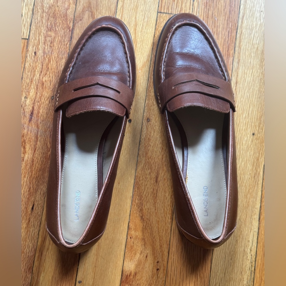 Lands end brown leather penny loafers